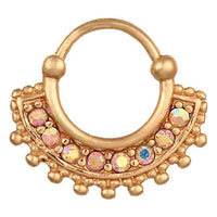 Load image into Gallery viewer, Fake Septum Piercing gelbgolden Klippverschluss Band mit Zirkonia Steinen Kugeln Edelstahl
