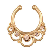 Cargar imagen en el visor de la galería, Fake Septum Piercing gelbgolden Kreise Zirkonia Steine Kugeln Edelstahl
