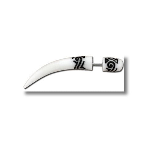 Tribal Inlay, Fake Piercing, Bone Spike, weiß-schwarz, Ohrhänger, Ohrstecker, Ohrring
