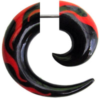 Load image into Gallery viewer, Fake Piercing Horn Flammen Spirale schwarz rot Flammen-Inlay Expander Ohrhänger Ohrstecker Ohrring
