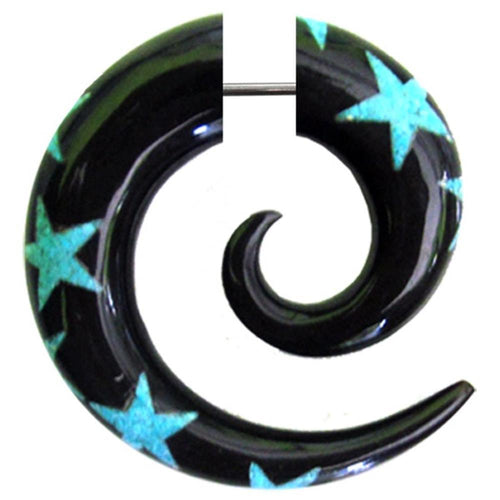 Fake Piercing Horn Sternen Spirale schwarz türkis Bone-Inlay, Expander, Ohrhänger, Ohrstecker