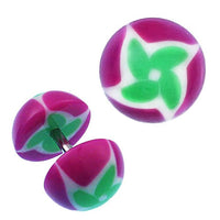 Load image into Gallery viewer, Fake Plug Piercing Halbkugel in Lila mit grün-weißer Blume aus Acryl und Edelstahl Stift
