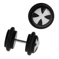 Cargar imagen en el visor de la galería, Fake Piercing Plug Tunnel Kreuz weiß groß Acryl Gummiring 7 mm
