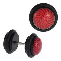 Load image into Gallery viewer, Fake Piercing Plug schwarz Spirale rot grau Gummiring 7 mm
