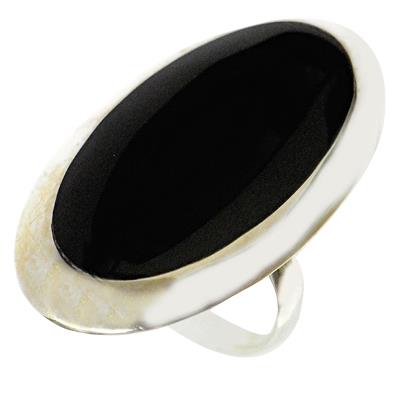 Silberring Onyx oval glatt schwarz Silberrand 925er Sterling Silber