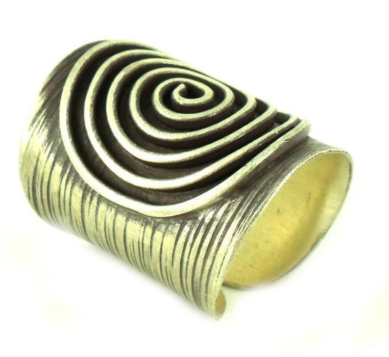 Silberring offen verstellbar schwarz Spirale Streifen Bandring Ring 925er Silber