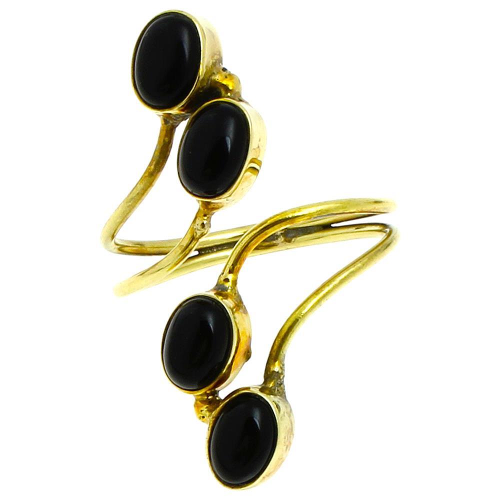 Brass Messing Ringe Onyx oval antik golden nickelfrei verzweigt verstellbar Tribal Ring