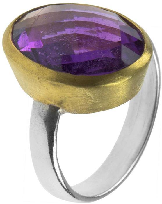 Silberring vergoldet 1 micron Amethyst Stein facettiert oval 925er Sterling Silber lila