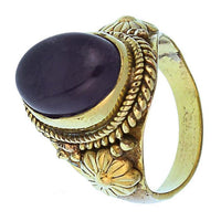 Load image into Gallery viewer, Messing Ringe Amethyst oval Seile Blumen breit antik golden oxidiert nickelfrei Tribal Schmuck
