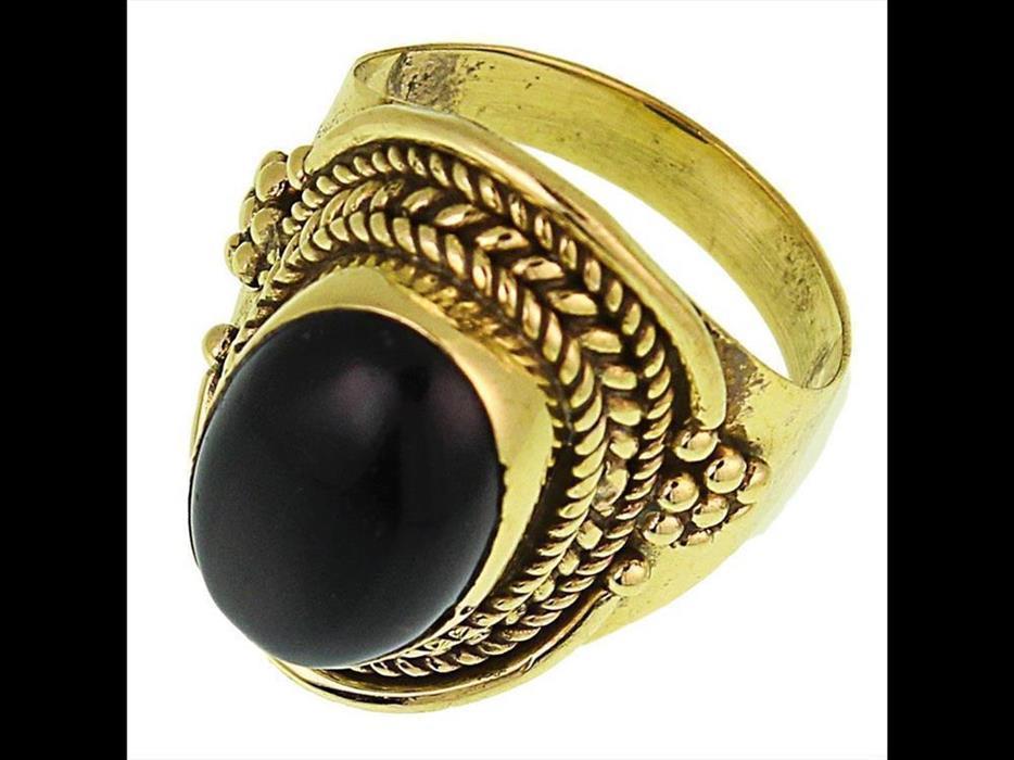 Messing Ringe Onyx oval Bögen Seile Blumen breit antik golden nickelfrei Tribal Schmuck