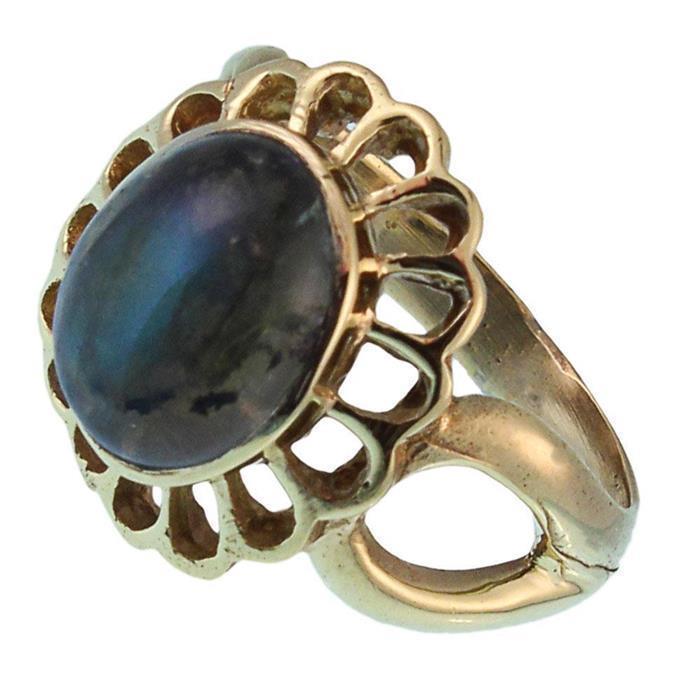 Messing Ringe Labradorit Blume oval 19 mm antik golden nickelfrei Tribal Brass