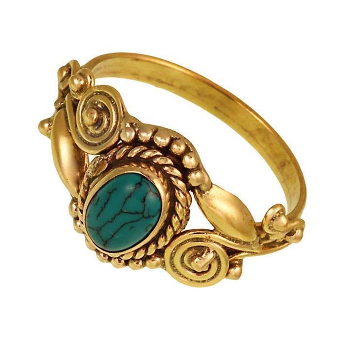 Messing Ringe Türkis oval Zopf Spiralblumen Kugeln antik golden Tribal Schmuck