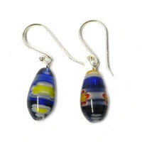 Cargar imagen en el visor de la galería, Muranoglas Ohrhänger Tropfen blau lila Ohrringe gelb orange weiß 925 Sterling Silber Blumen
