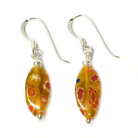 Load image into Gallery viewer, Muranoglas Ohrringe gelb bunt weiß Blumen 925er Sterling Silber kantig Muranoglasohrringe
