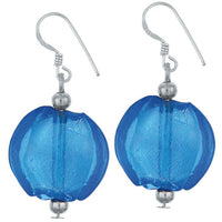 Load image into Gallery viewer, Glasohrringe dunkel blau rund flach 925er Sterling Silber Bügel ca. 20 mm Ø glänzend
