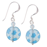 Load image into Gallery viewer, Muranoglas Silber Ohrringe transparent blau 10 mm Scheibe rund Blumen Glas 925er Sterling

