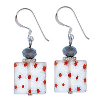 Load image into Gallery viewer, Muranoglas orange weiß eckig Ohrringe Blütenmuster 925 Sterling Silber Perle Scheibe
