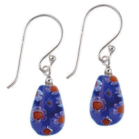 Load image into Gallery viewer, Muranoglas Kugel 11 mm Ohrringe blau mit roten Blumen Glas Silber 925er Sterling
