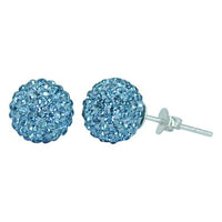 Load image into Gallery viewer, Glitzerkugel hell blau 10 mm Kristall Ohrstecker Ohrringe 925er Silber Damen Glitzer Schmuck
