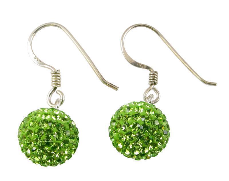 Glitzerkugel hell grün Peridot 12 mm Kristall Ohrringe 925er Silber Damen Glitzer Schmuck Kugel