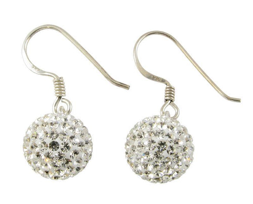 Glitzerkugel weiß 10 mm Kristall Ohrringe Ohrhänger 925er Silber Damen Glitzer Schmuck Kugel