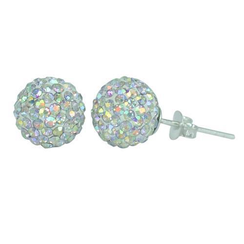 Glitzerkugel weiß bunt schillernd 8 mm Kristall Ohrstecker Ohrringe 925er Silber Damen Schmuck