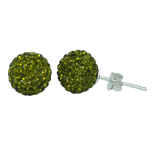 Glitzerkugel oliv grün 10 mm Kristall Ohrstecker Ohrringe 925er Silber Damen Glitzer Schmuck