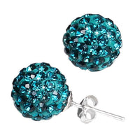Load image into Gallery viewer, Glitzerkugel türkis 10 mm Kristall Ohrstecker Ohrringe 925er Silber Damen Glitzer Schmuck
