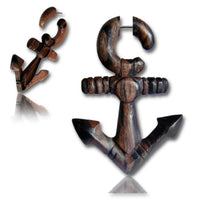 Load image into Gallery viewer, Fake Holz Piercing Anker two tone Arange Wood Plug nickelfrei Edelstahl Ohrstecker Organic Tribal
