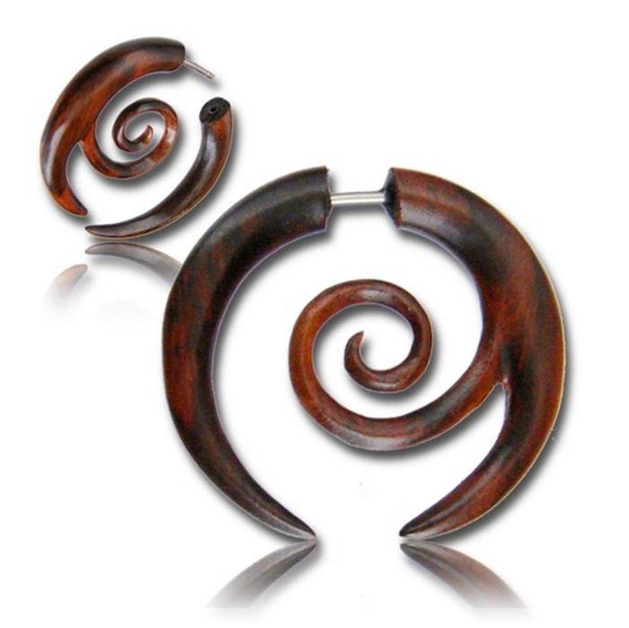 Fake Holz Piercing Tribal Kralle Spirale Narra Wood nickelfrei Edelstahl Ohrstecker Organic