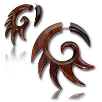 Cargar imagen en el visor de la galería, Narra Holz Tribal Fake Piercing Spirale Zacken Expander braun Organic Edelstahl 1 mm Ohrstecker
