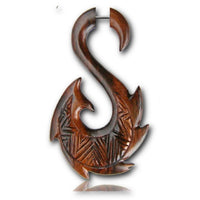 Load image into Gallery viewer, Narra Holz Tribal Fake Piercing Maori S-Form Zacken Säge braun Edelstahl 1 mm Expander
