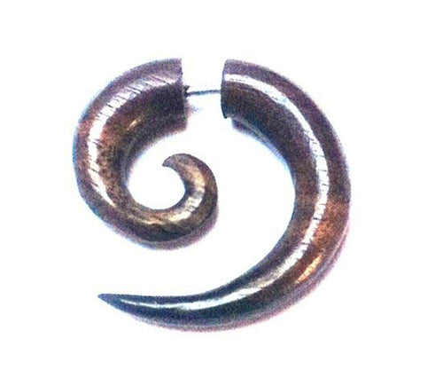 Tribal Fake Piercing Spirale dunkel Holz Unisex handgeschnitzt Sonoholz Edelstahlbügel organic