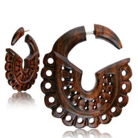 Load image into Gallery viewer, Fake Piercing Narraholz Edelstahl Halbkreis Kreise Organic Tribal Holz
