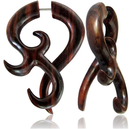 Fake Piercing Sono Holz Bogen Haken überlappend Plug Ohrstecker braun gemasert