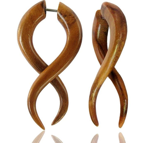 Fake Piercing Teak Holz Bogen gewunden 45 mm Plug Ohrstecker braun gemasert