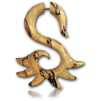 Load image into Gallery viewer, Fake Piercing Tamarindenholz Holz Zacken S-Form Plug nickelfrei hell gemasert Ohrstecker
