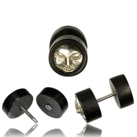 Load image into Gallery viewer, Fake Holz Plug Piercing Edelstahl Mondgesicht White Brass Arangholz
