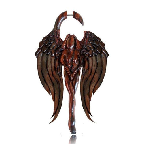 Fake Piercing Frau nackt Flügel Engel Narraholz Edelstahl Steckverschluss Holz