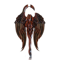 Load image into Gallery viewer, Fake Piercing Frau nackt Flügel Engel Narraholz Edelstahl Steckverschluss Holz
