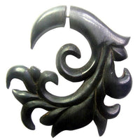 Cargar imagen en el visor de la galería, Fake Holz Lobe Piercing Edelstahl dunkel braun Hook Haken Flame Flügel Spirale
