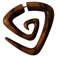 Load image into Gallery viewer, Fake Piercing Edelstahl dunkel Holz Triangel Spirale
