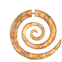 Cargar imagen en el visor de la galería, Fake Piercing Edelstahl Holz XL Spiralen hell dunkel
