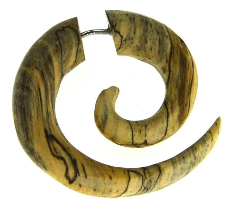 Fake Piercing Ohrring Spirale hell gemasert Bananenholz