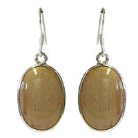 Load image into Gallery viewer, Silberohrringe, Hellbraun, aus Holz, in Silber eingefasst, oval, 925er Sterlingsilber-Bügel, 20x12mmØ
