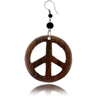 Load image into Gallery viewer, Holzohrringe braun schwarz Peace Perlen Tribal Ohrringe Holz Edelstahl Ohrhänger Damen Organic

