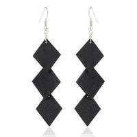 Load image into Gallery viewer, Holzohrringe Rauten lang 70 mm Tribal Ohrringe Holz bunt Edelstahl Ohrhänger Organic
