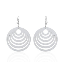Load image into Gallery viewer, These Holzohrringe are 50 mm round dangle earrings for women, featuring colorful semicircle designs. Made from organic wood, they are lightweight and comfortable to wear. Perfect as stylish, vibrant Damen Ohrringe.

