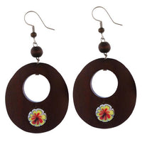 Load image into Gallery viewer, Ohrringe Narra Holz Murmel Blume rot gelb oval Loch Edelstahl schwarz Perlen Ohrhänger Tribal
