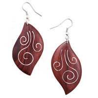 Cargar imagen en el visor de la galería, Holzohrringe braun silber Welle Spiralen 50 mm Tribal Ohrringe Holz Edelstahl Ohrhänger Organic
